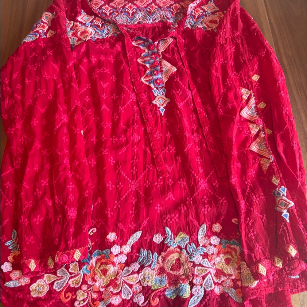 Johnny Was Red Embroidered Blouse